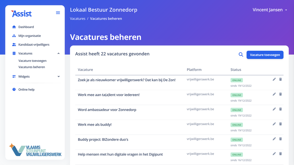 voorbeeld van beheerstool Assist